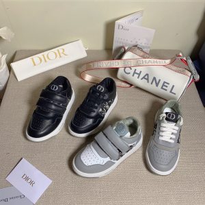 Chanel & Dior Luxury Kids Sneakers Set Black and Grey Leat