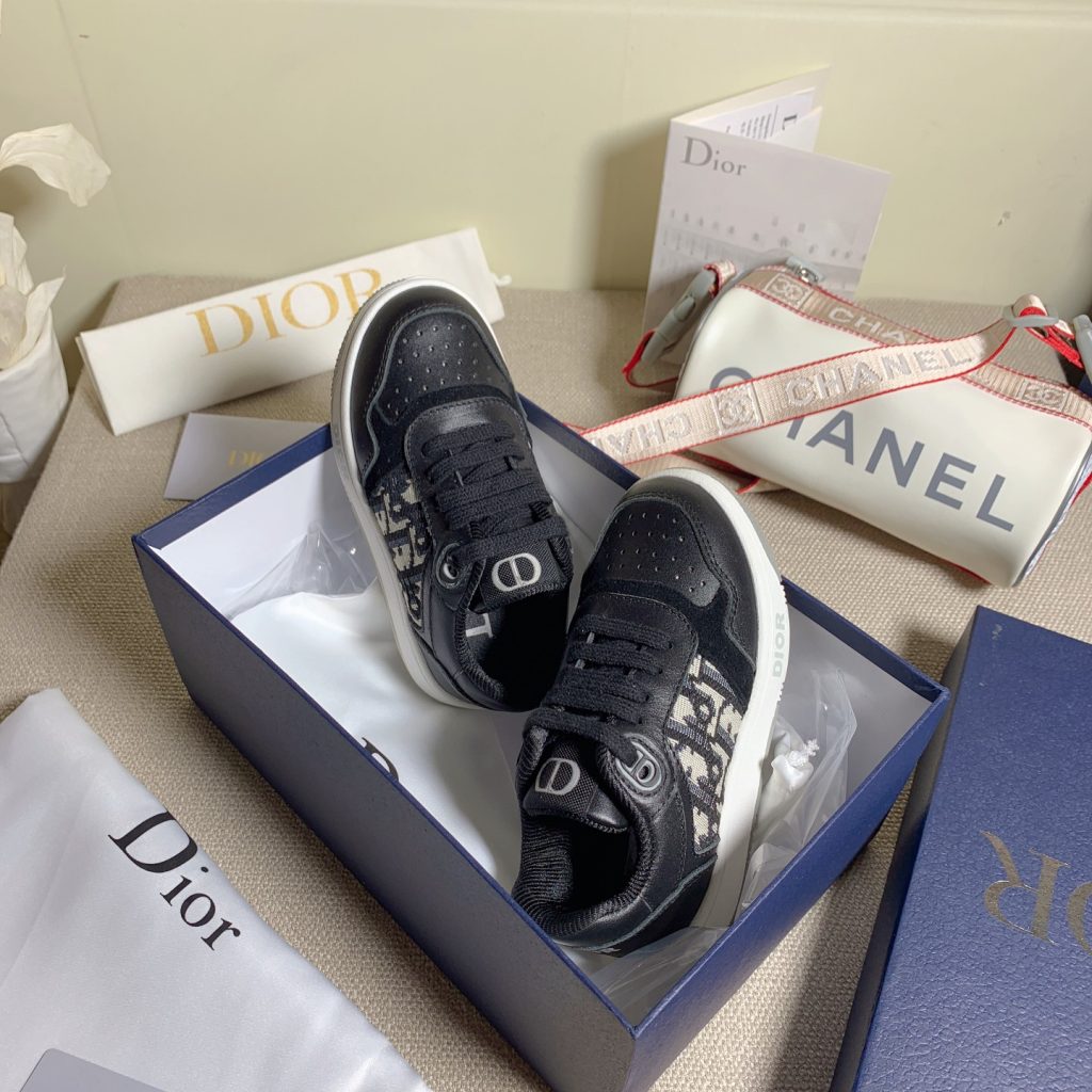 Dior Black and Beige Logo Sneakers for Women