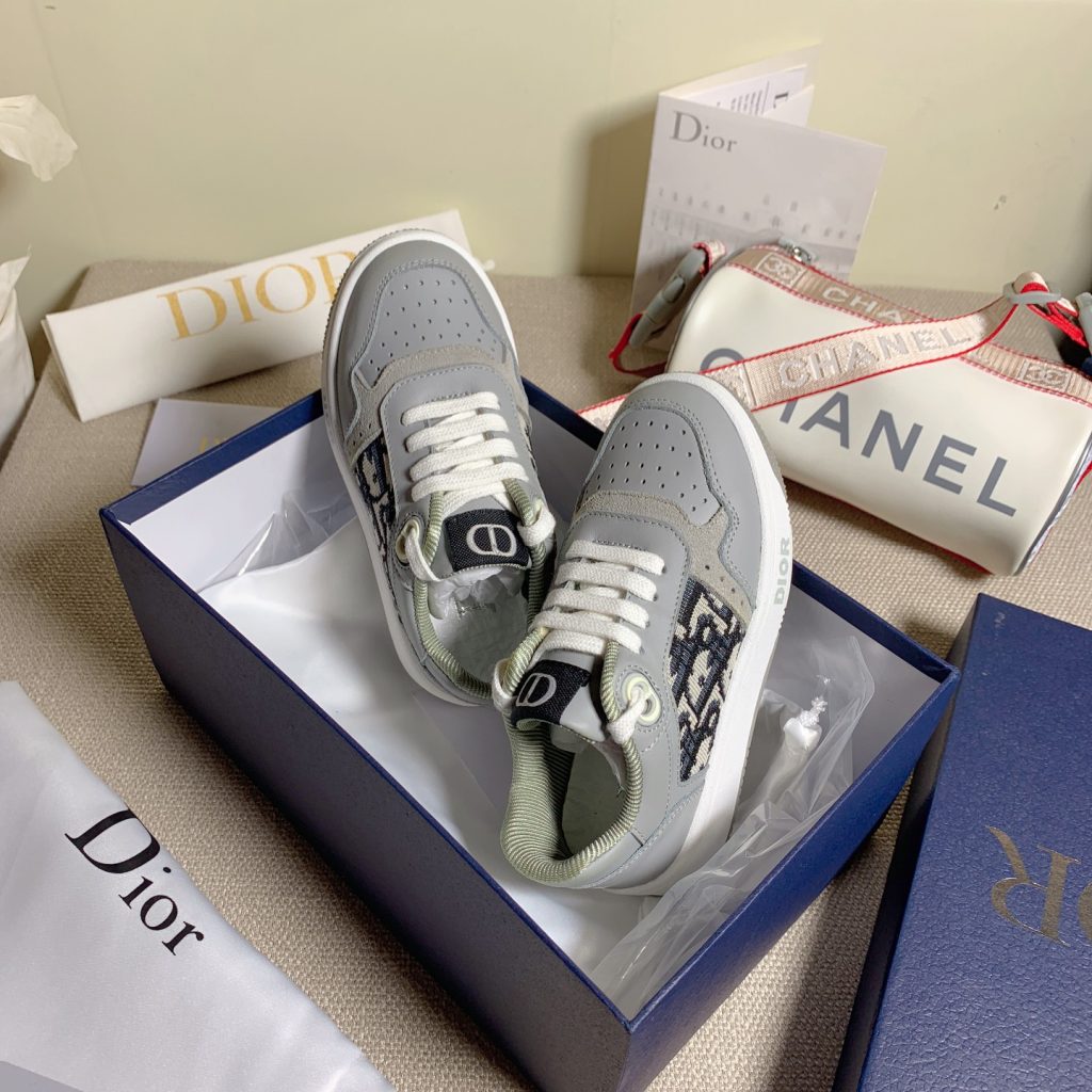 Dior Grey Canvas Sneakers with Monogram Detail