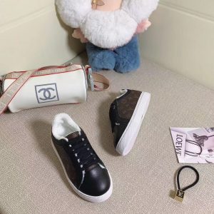 Louis Vuitton Black Monogram Canvas Sneakers with Fur Lining
