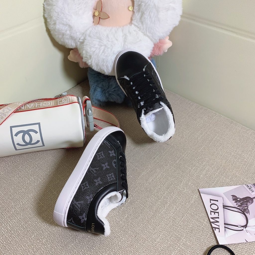 Louis Vuitton Black Monogram Faux Fur Sneakers for Women