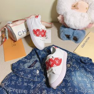 Louis Vuitton Red Patterned Sneakers for Women, White Casual