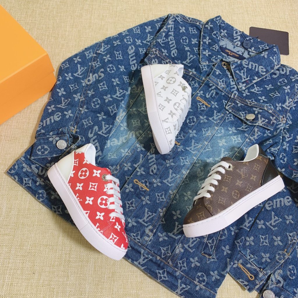 Louis Vuitton Supreme Denim Jacket & Stylish Logo Sneakers B