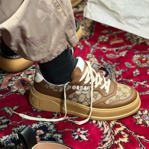 Gucci Men's Brown Monogram Sneakers with White Accents