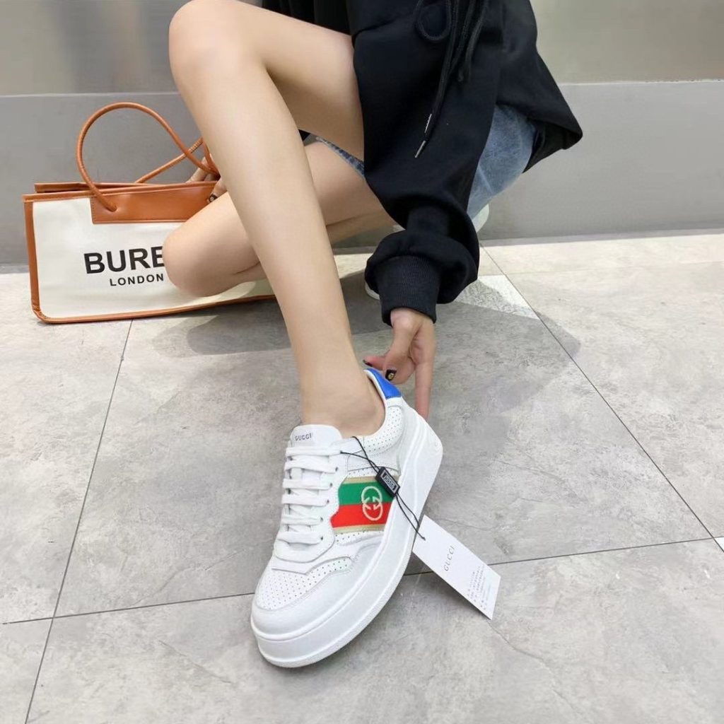 Gucci Inspired White Platform Sneakers with Colorful Logo De