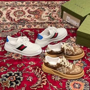 Gucci Women's Sneakers Set White & Brown Leather Casual Sh