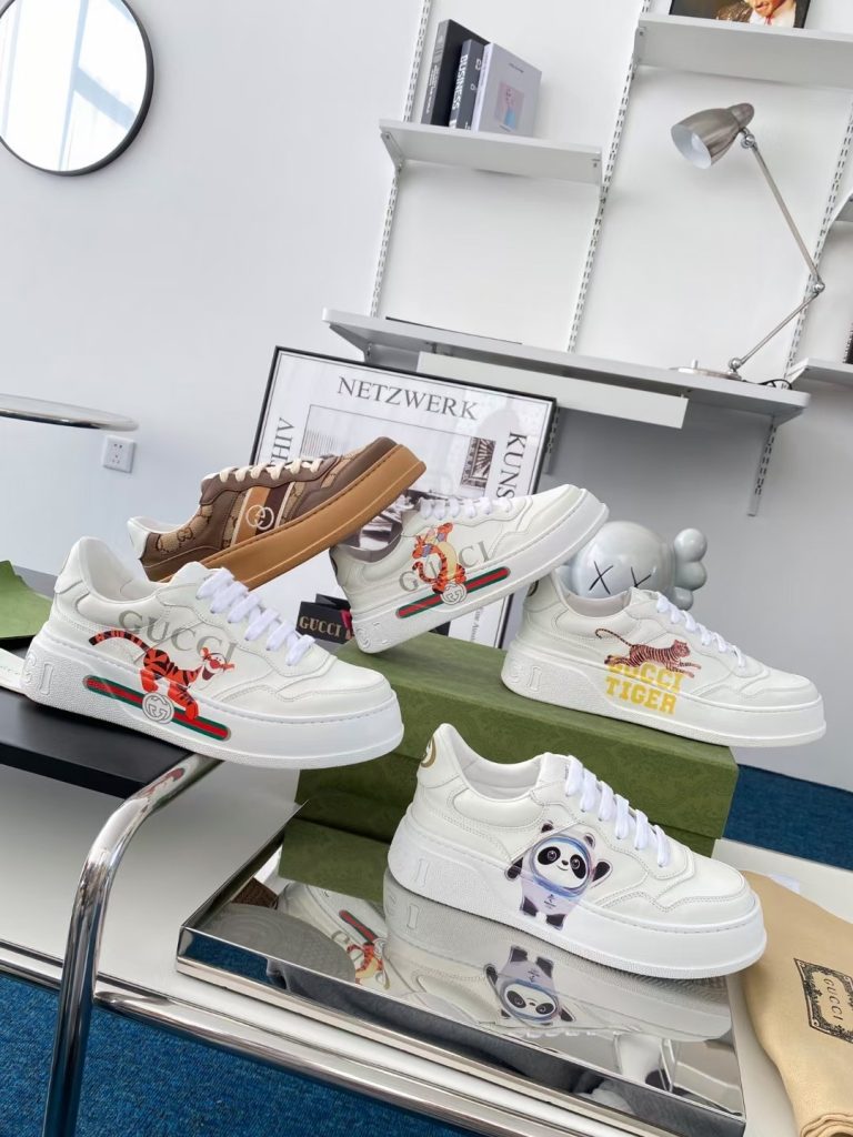 Gucci Kids’ Cartoon Sneakers White, Multicolored, Leather,