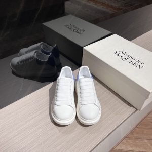 Alexander McQueen White Slip On Sneakers with Blue Accents
