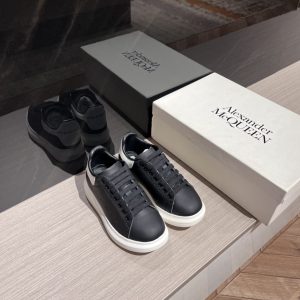 Alexander McQueen Men's Black Leather Sneakers with White So