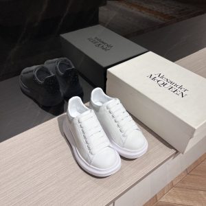 Alexander McQueen White Leather Sneakers with Glitter Accent