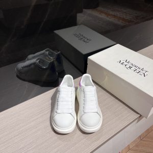Alexander McQueen White Leather Sneakers with Iridescent Det