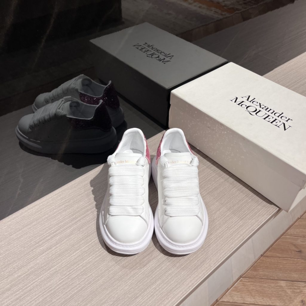 Alexander McQueen Women’s White & Pink Glitter Sneakers