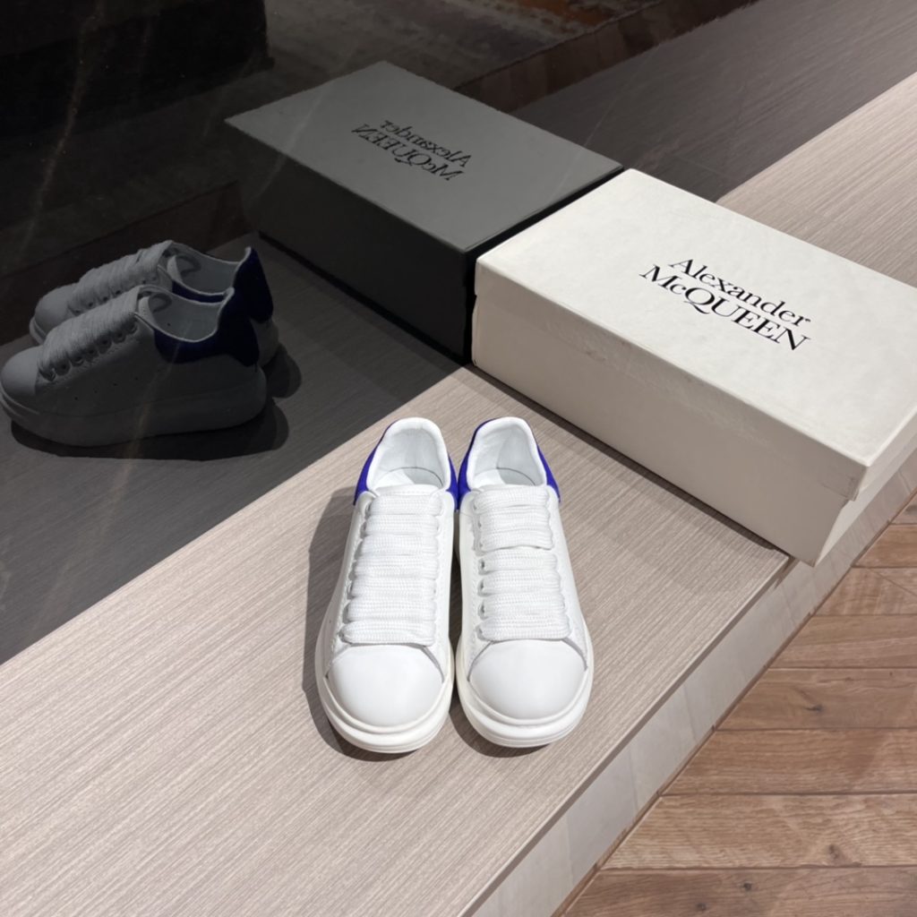 Alexander McQueen White Sneakers with Blue Accent, Leather C