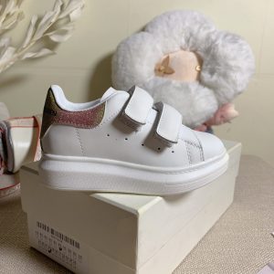 Kids' White Velcro Sneakers with Glitter Accents