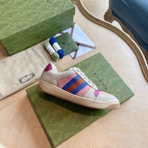 Gucci Women's Canvas Sneakers, Beige with Pink and Blue Stri
