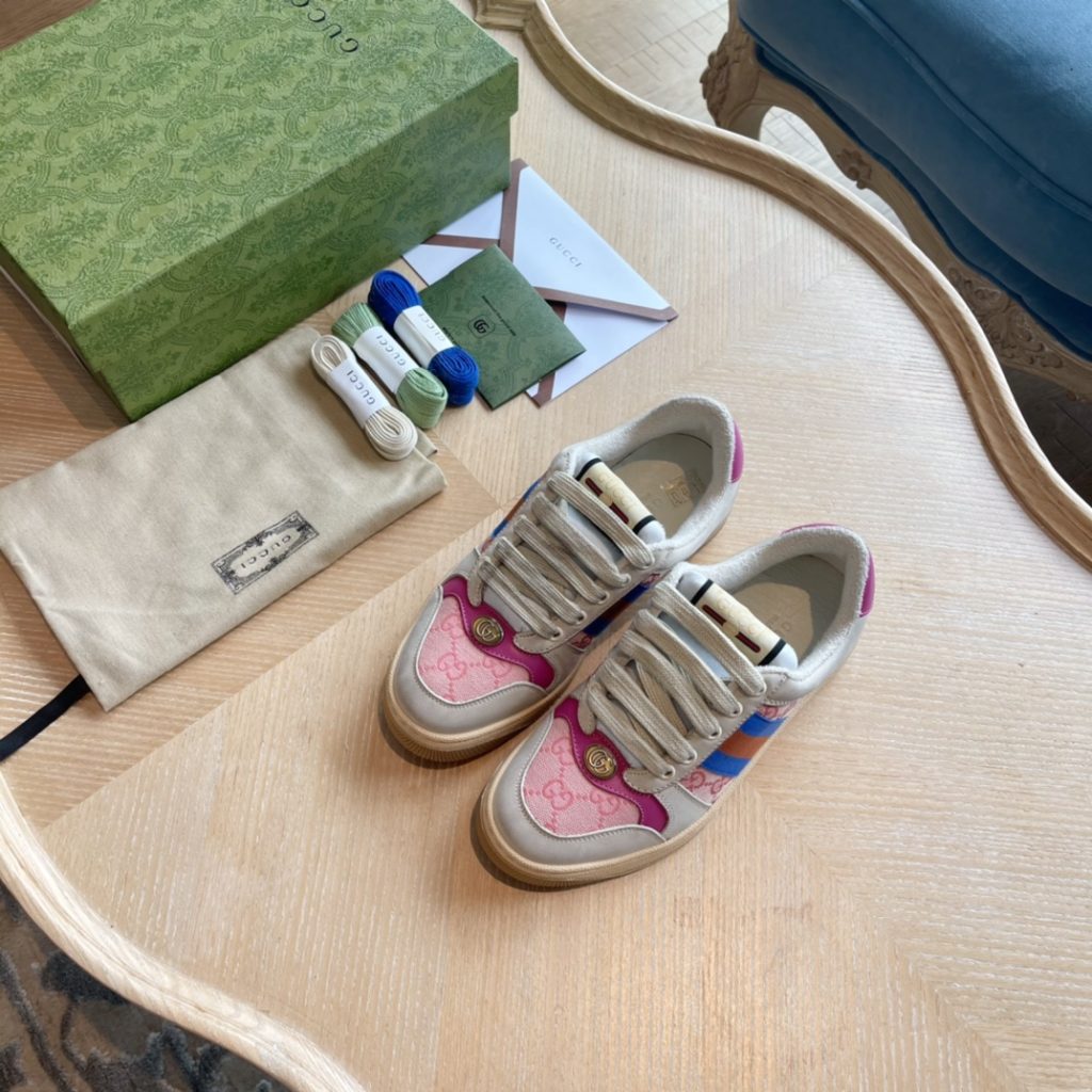Gucci Pink & Blue Canvas Sneakers with Vintage Design