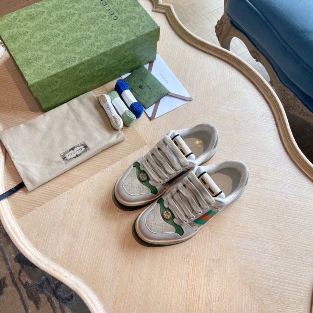 Gucci Green and Orange Stripe Canvas Sneakers