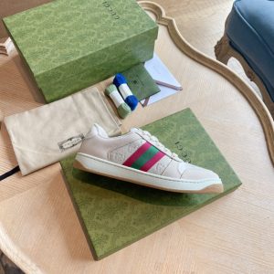 Gucci Men's White Canvas Sneakers with Green and Red Stripes