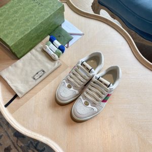 Gucci Women's White Leather Sneakers with Green and Red Stri