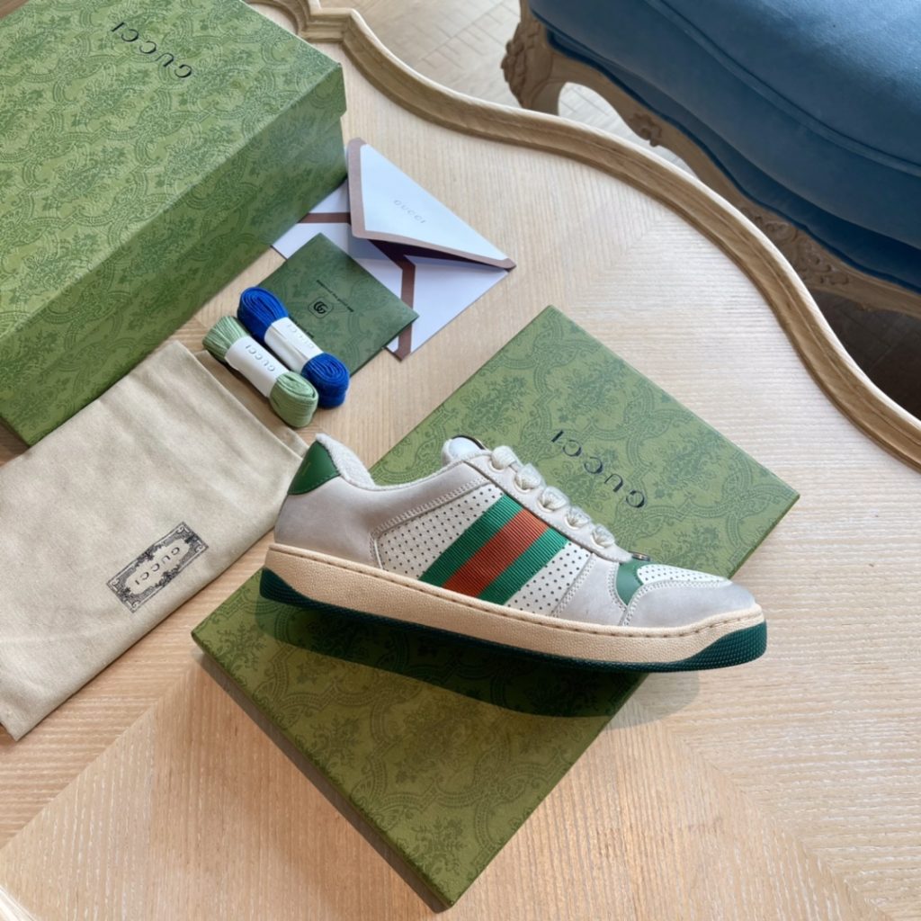 Gucci Men’s Green & White Logo Sneakers, Leather Casual Shoe