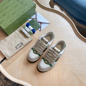 Gucci Men's Green and White Leather Retro Sneakers