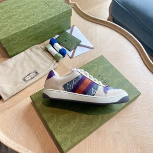 Gucci Men's Purple & Red Striped Canvas Sneakers, Style