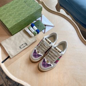 Gucci Women's Floral Logo Sneakers, White Pink Green, Leathe