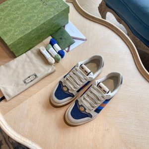 Gucci Men's Leather Sneakers Blue Beige, Casual Style with S