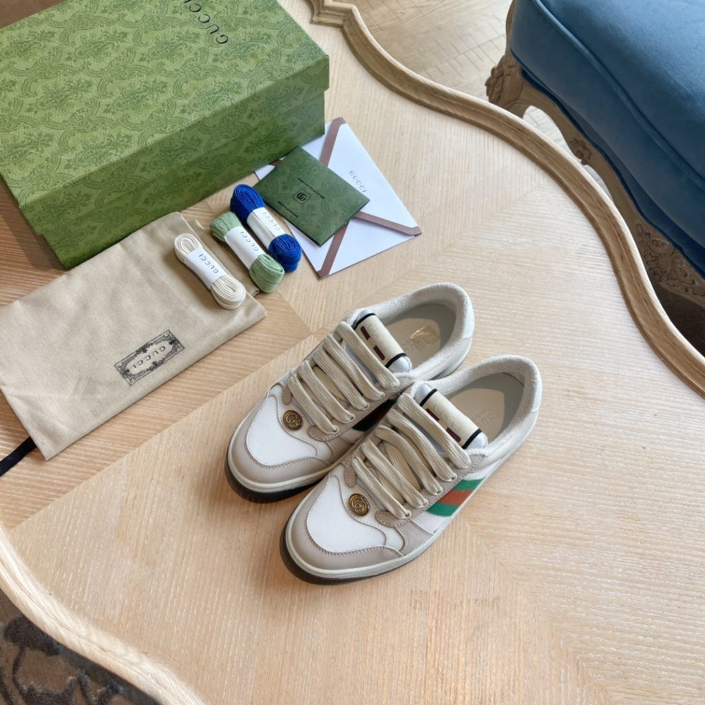 Gucci Retro White Sneakers with Green and Red Stripes, Canva