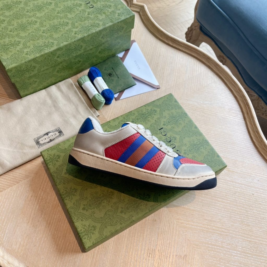 Gucci Vintage Colorblock Sneakers Red, Blue, White, Canvas