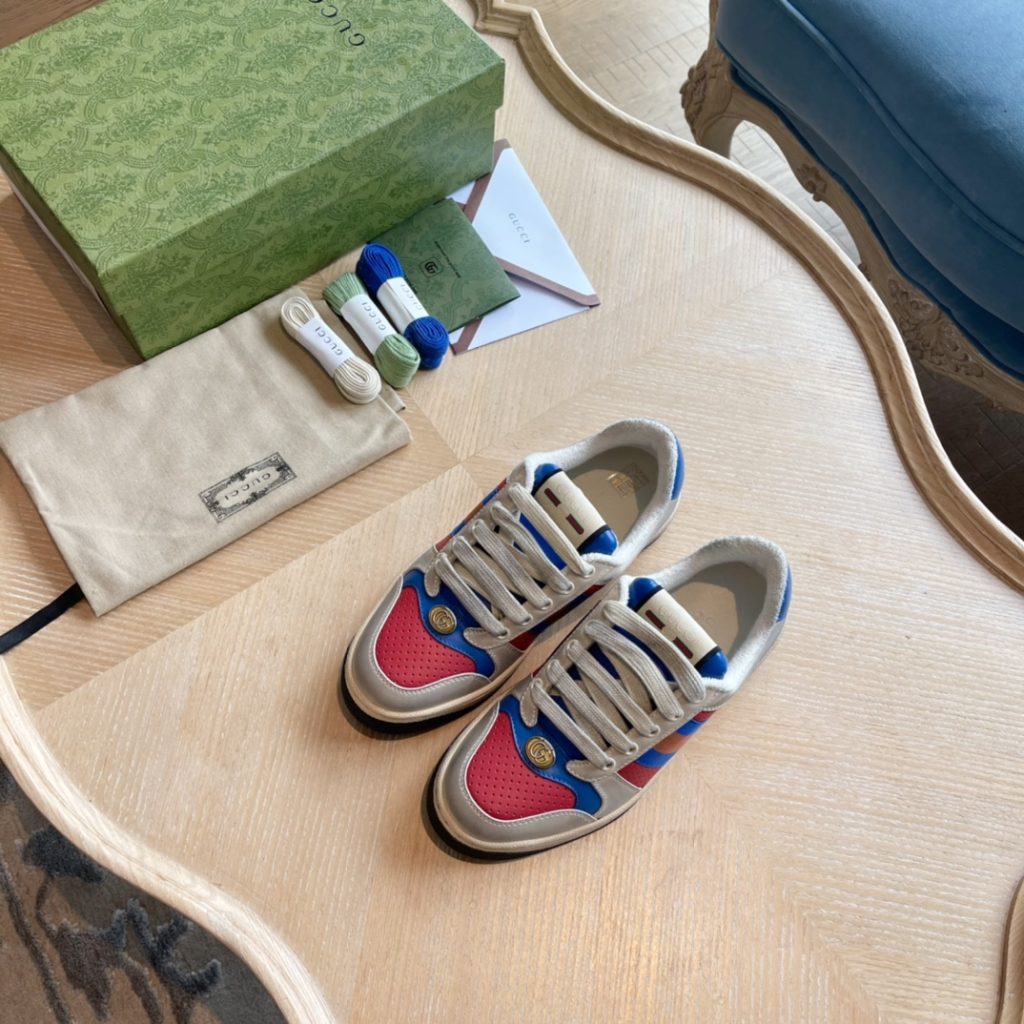 Gucci Men’s Canvas Sneakers, Red and Blue, Retro Design