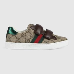 Gucci Kids' Casual Sneakers Beige Green Red GG Canvas, Vel