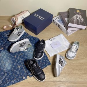 Dior Kids' Logo Sneakers in Black and Grey, Stylish Casual F