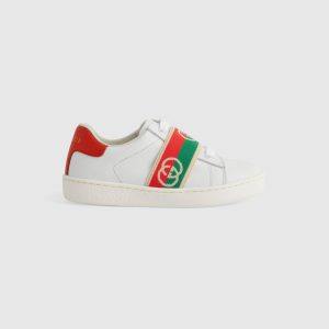 Gucci Women's White Sneakers with Red and Green Stripe Detai