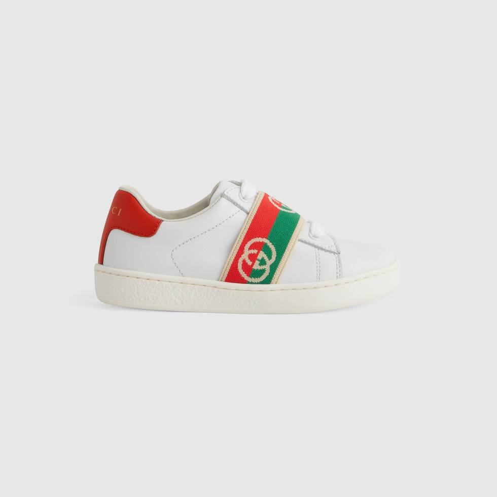 Gucci Women’s White Sneakers with Red and Green Stripe Detai