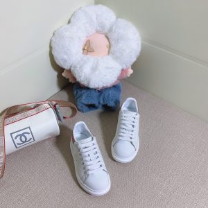 White Leather Sneakers with Pink Accents Stylish Casual Fo