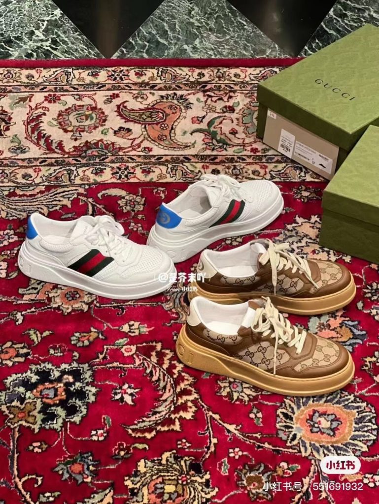 Gucci Men’s White and Brown Sneakers Set Casual Fashion Sh