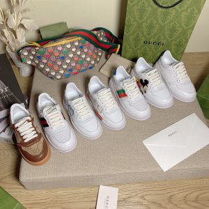 Gucci White Leather Sneakers with Colorful Accents and Logo