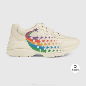 Gucci Rhyton Kids' Sneakers Beige with Colorful Star Patte