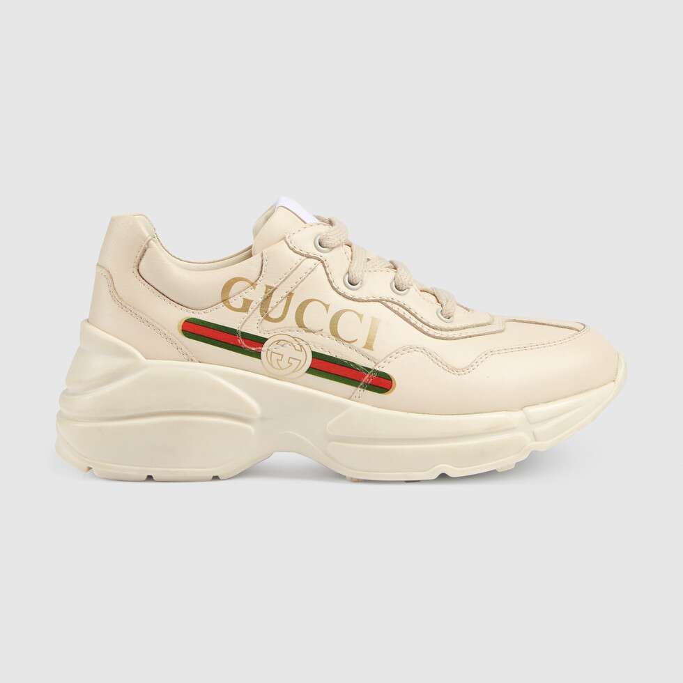Gucci Women’s Beige Leather Chunky Sneakers with Logo and St