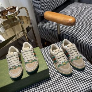 Gucci Men's Beige Green Stripe Sneakers, Casual Canvas Shoes