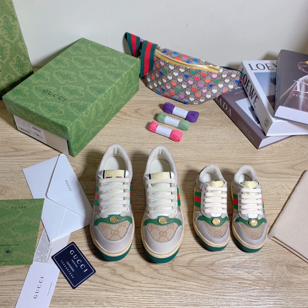 Gucci Children’s Green and Beige Canvas Sneakers Set