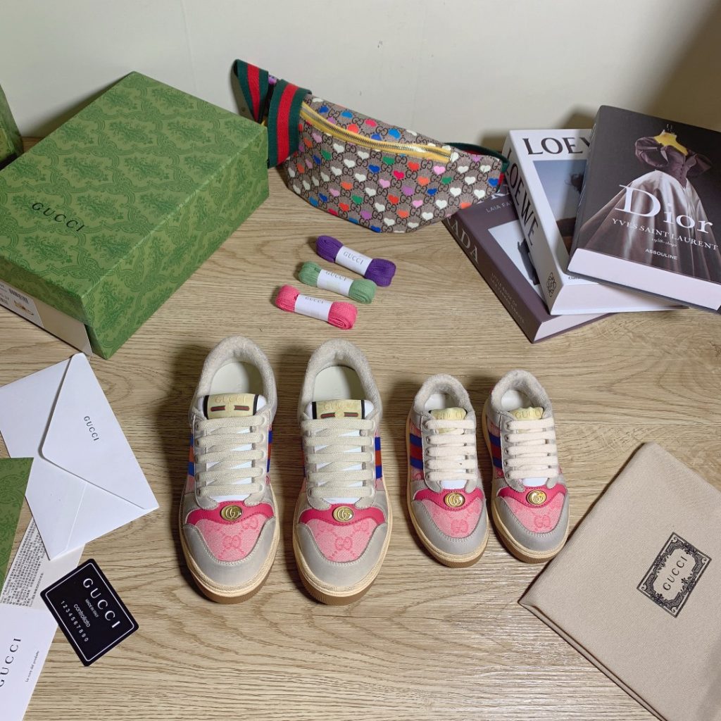 Gucci Kids’ Colorful Sneakers with Fur, Multi Pattern, Size