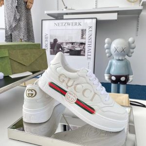Gucci Women's White Platform Sneakers with Colorful Logo and