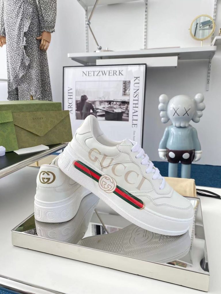 Gucci Women’s White Platform Sneakers with Colorful Logo and