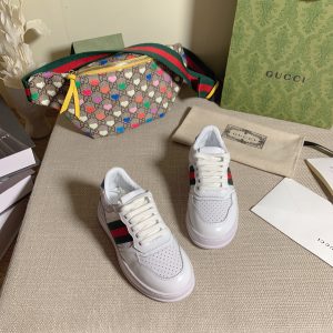 Gucci White Sneakers with Green and Red Stripes, Casual Styl