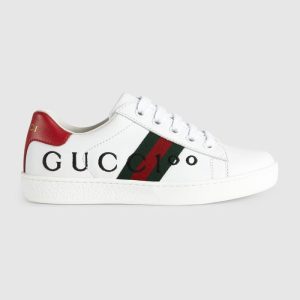 Gucci Kids' White Sneakers with Red Accents and Embroidered