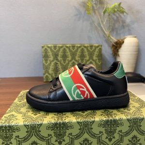 Black Leather Sneakers with Colorful Striped Band