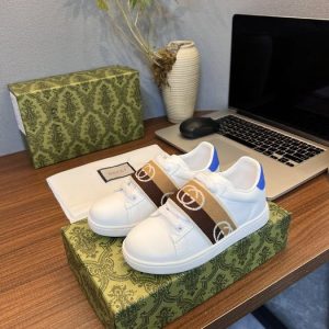 Gucci Kids' White Sneakers with Brown Logo Strap Stylish a