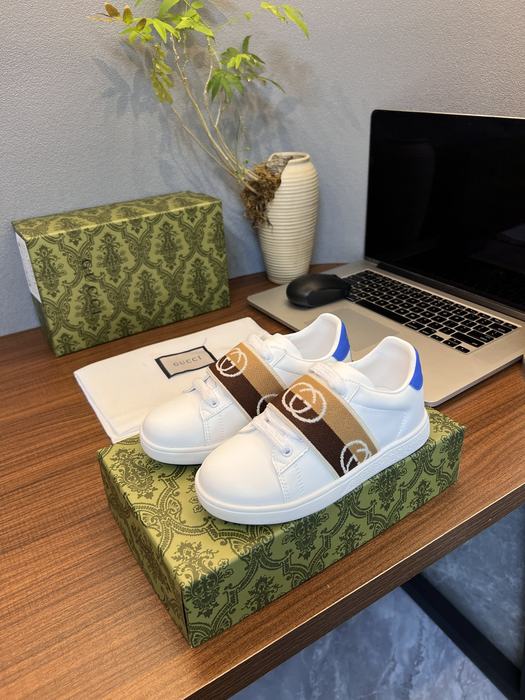 Gucci Kids’ White Sneakers with Brown Logo Strap Stylish a